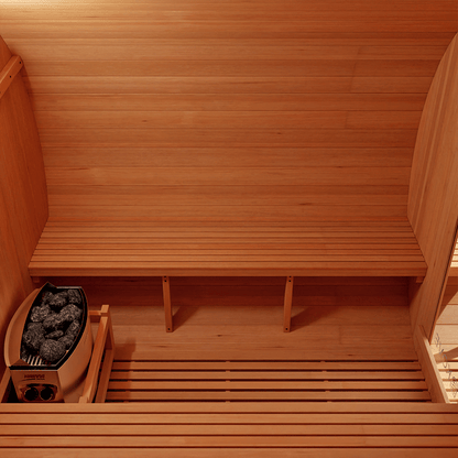 KOVE Barrel Sauna, 4 to 6 Person, 6kW Harvia Heater