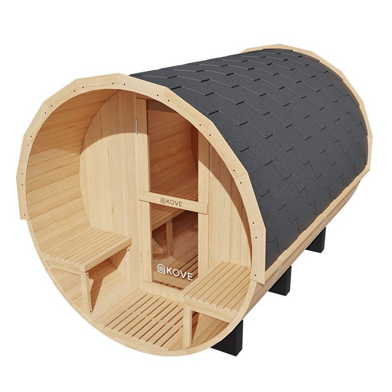 KOVE Barrel Sauna, 4 to 6 Person, 6kW Harvia Heater