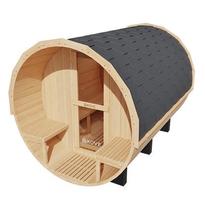 KOVE Barrel Sauna, 4 to 6 Person, 6kW Harvia Heater